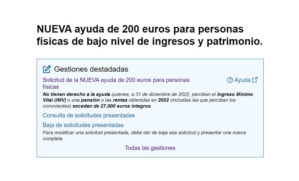 Ayuda 200 euros, cheque 200 euros, agencia tributaria